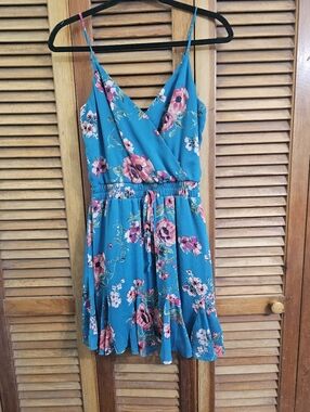 Row A Floral Dress | Green & Pink | Spaghetti Strap | Size S